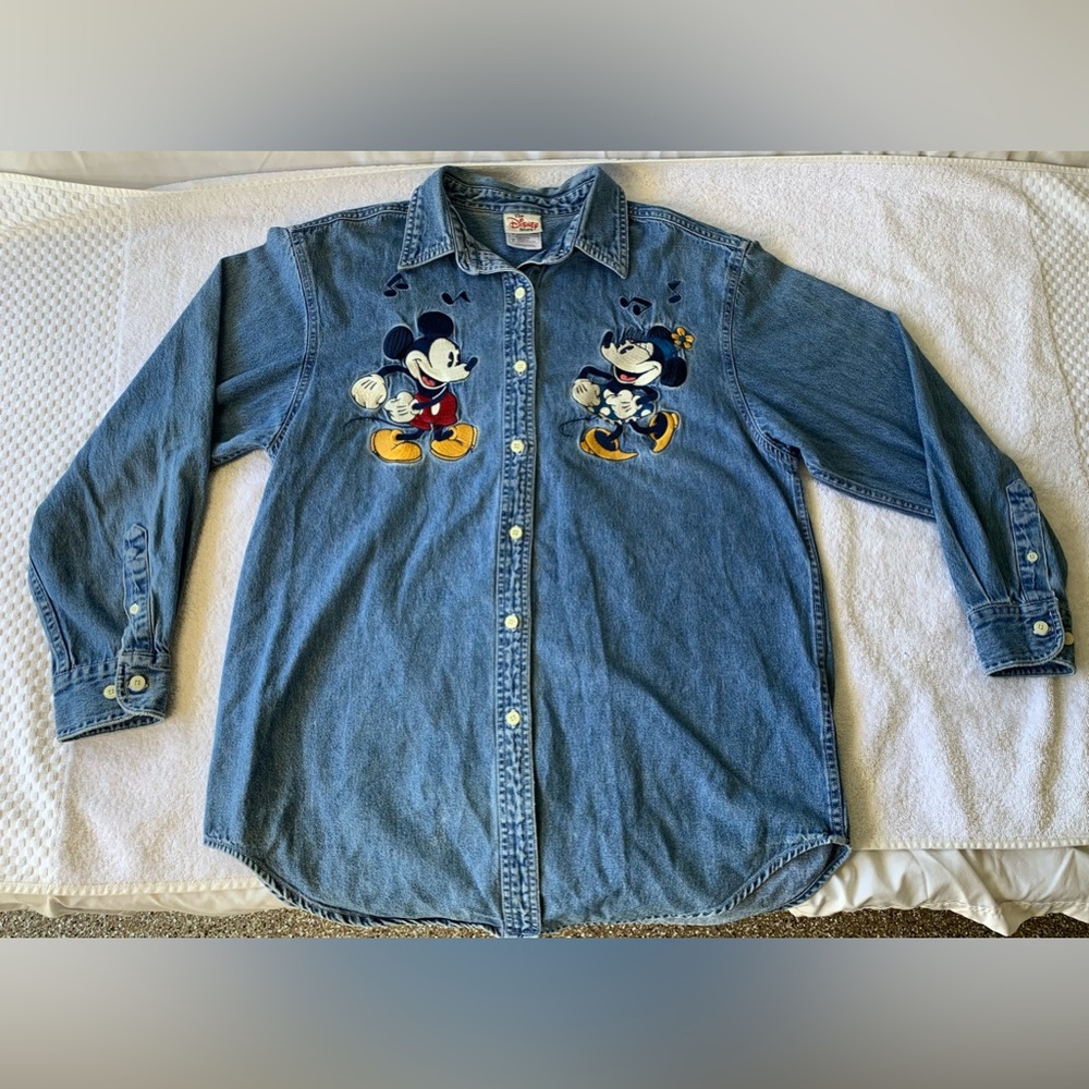 Vintage The Disney Store Denim Embroidered Mickey and Minnie Mouse Women’s M